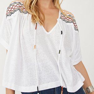 Free People Market Tee Swing Top: Smocked Panels: Bright White: Large: NWT